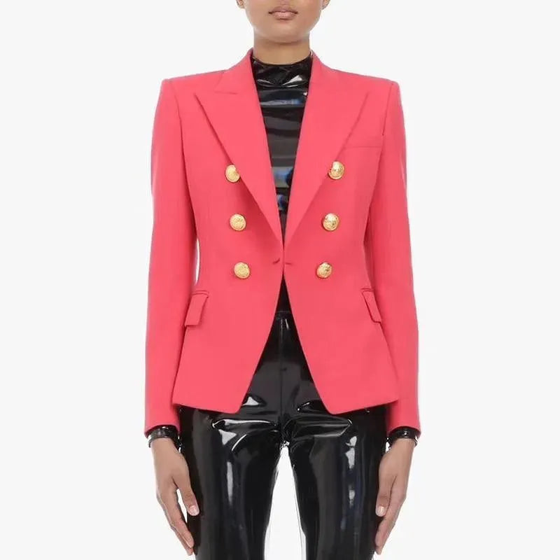 Coral Red Blazer Women - Casual - Plain-Solid