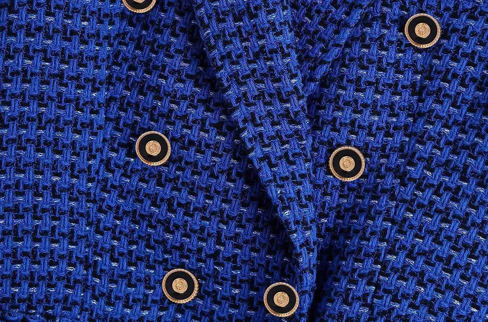 Dark Blue Tweed Blazer Women - Casual - Plaid