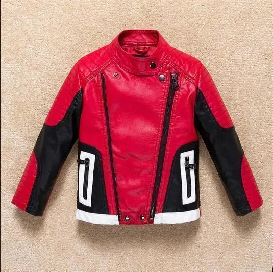 Kids Faux Leather Bomber Jacket Casual Style