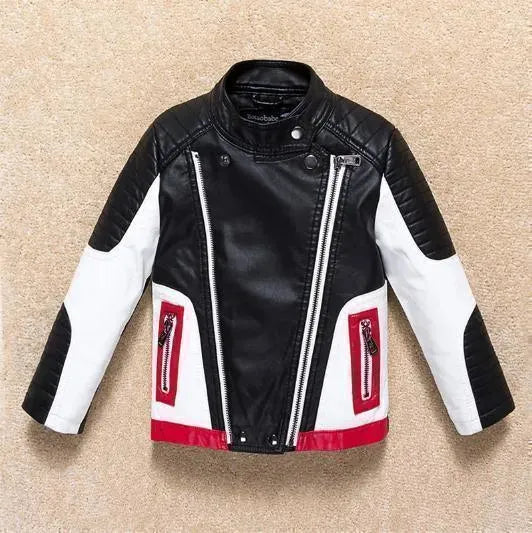 Kids Faux Leather Bomber Jacket Casual Style