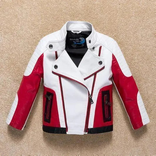 Kids Faux Leather Bomber Jacket Casual Style