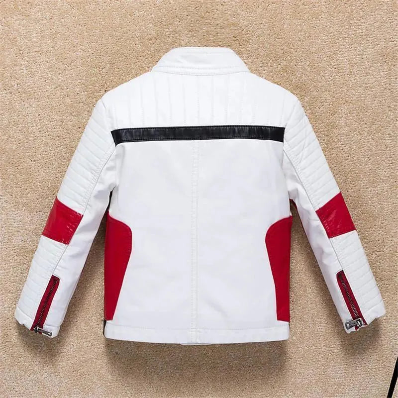 Kids Faux Leather Bomber Jacket Casual Style
