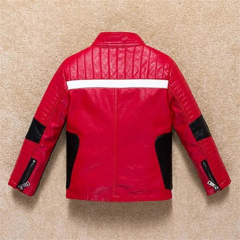 Kids Faux Leather Bomber Jacket Casual Style