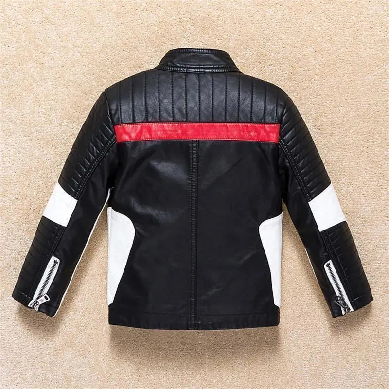 Kids Faux Leather Bomber Jacket Casual Style