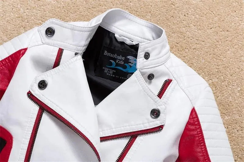 Kids Faux Leather Bomber Jacket Casual Style