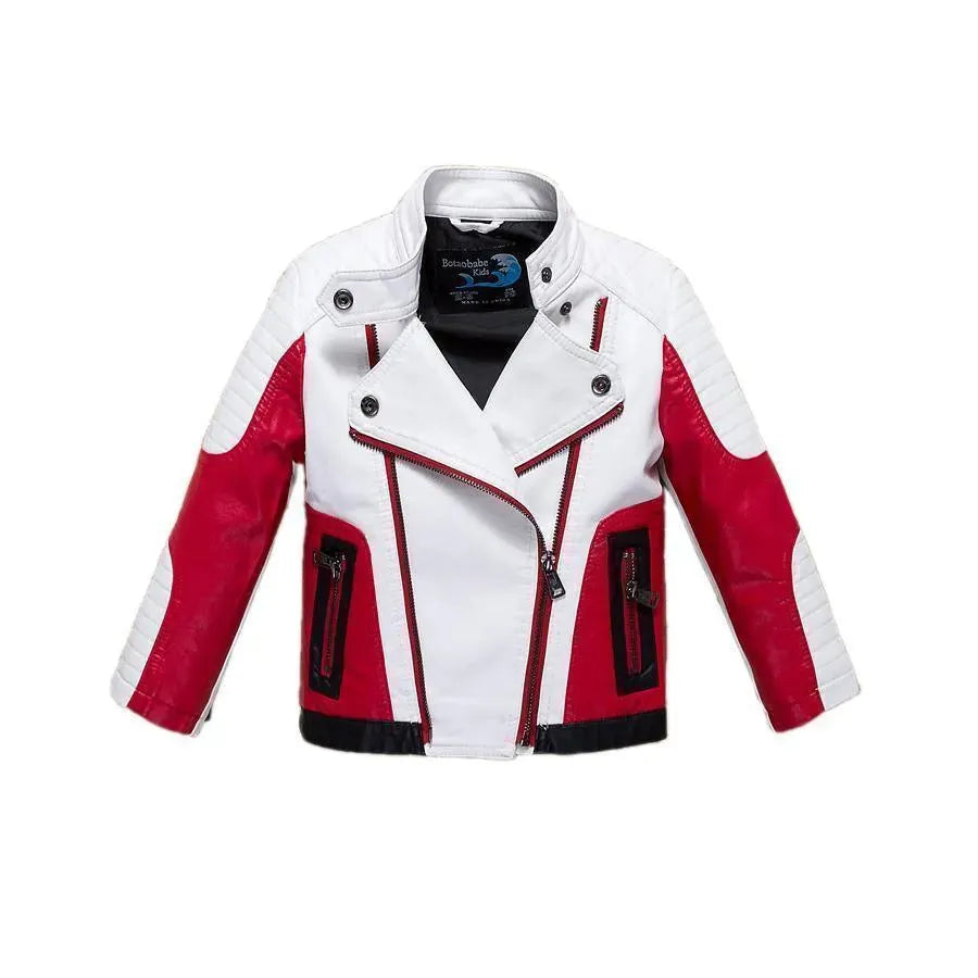 Kids Faux Leather Bomber Jacket Casual Style