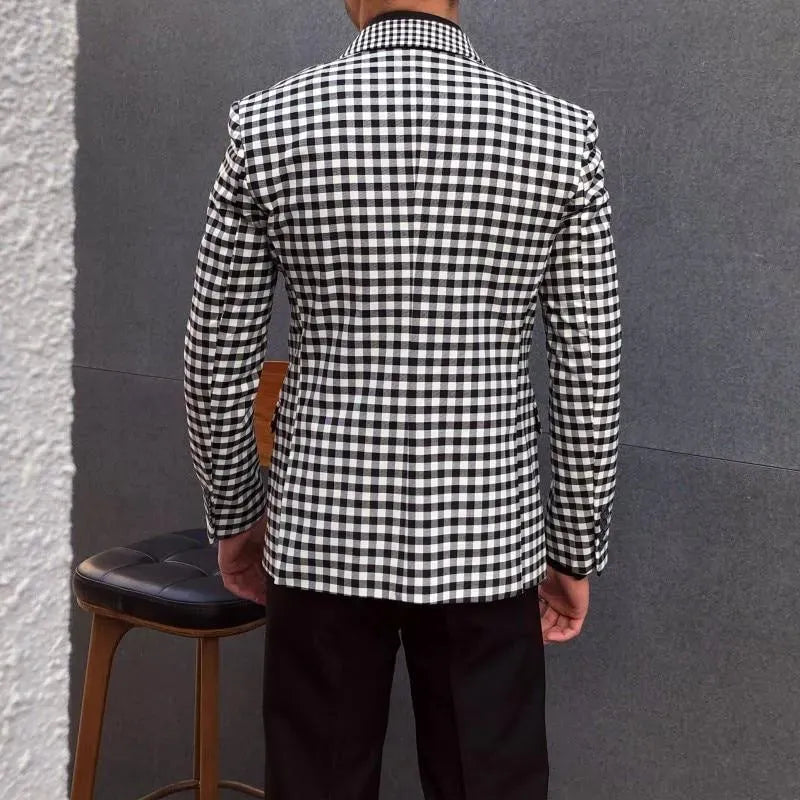 Men Blazer - Checked Black-White Blazer