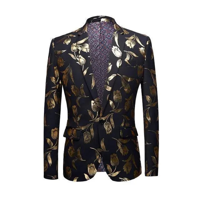 Men Blazer - Gold Print Party Blazer