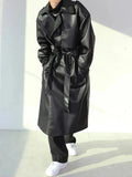 Men's Belted Leather Trench Coat Long Tailored Style