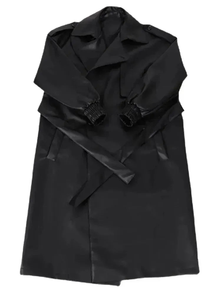 Men's Belted Leather Trench Coat Long Tailored Style