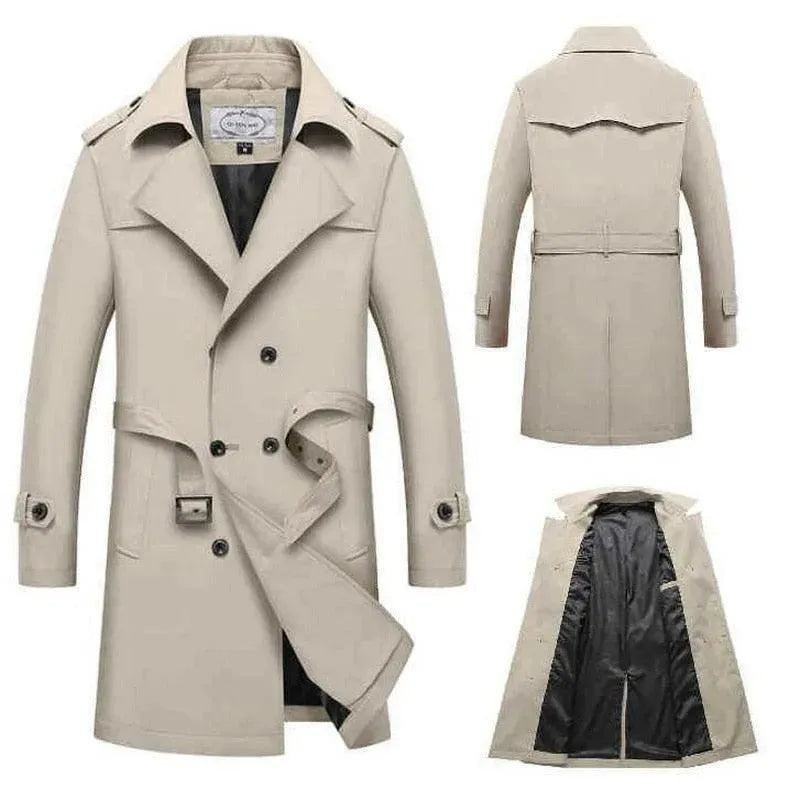 Men's Belted Trench Coat Long Structured Style