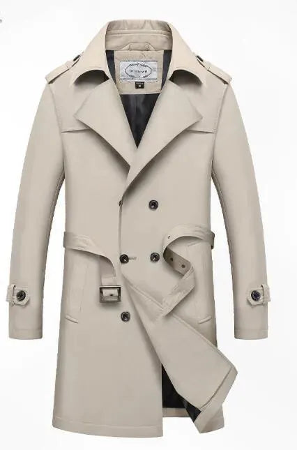Men's Belted Trench Coat Long Structured Style
