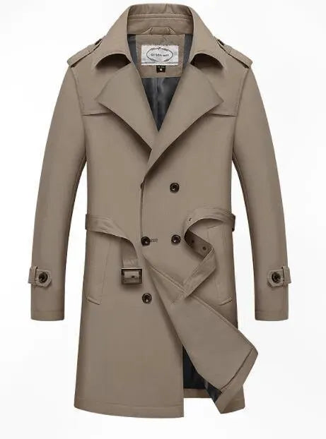 Men's Belted Trench Coat Long Structured Style