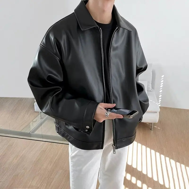 Men's Biker Bomber Jacket Zip Front Casual Style