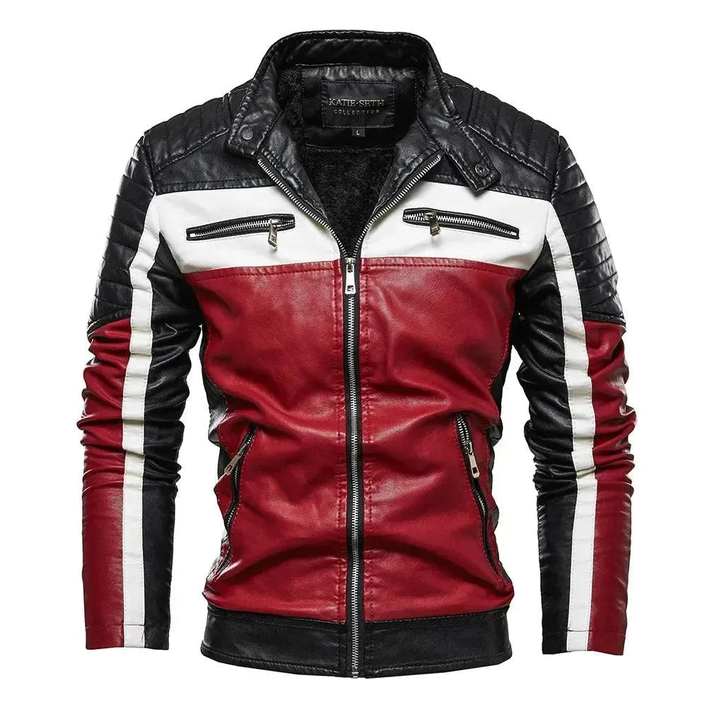 Men’s Biker Jacket Patchwork Fur Style