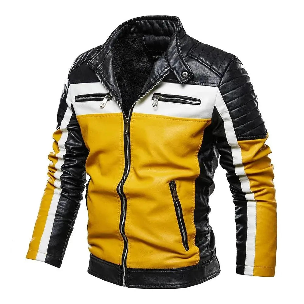 Men’s Biker Jacket Patchwork Fur Style
