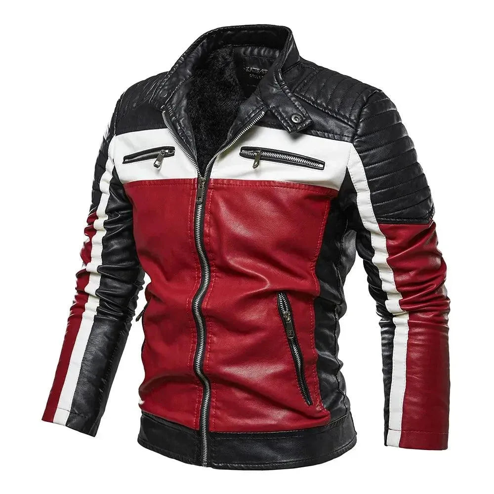 Men’s Biker Jacket Patchwork Fur Style