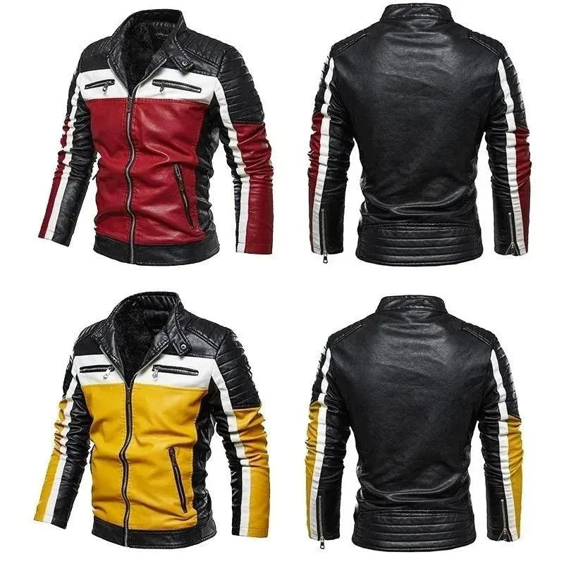 Men’s Biker Jacket Patchwork Fur Style