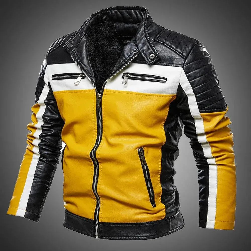 Men’s Biker Jacket Patchwork Fur Style