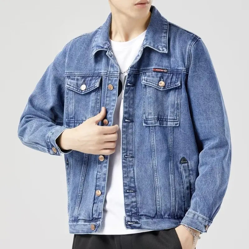 Men's Classic Denim Jacket Button Front Casual Style