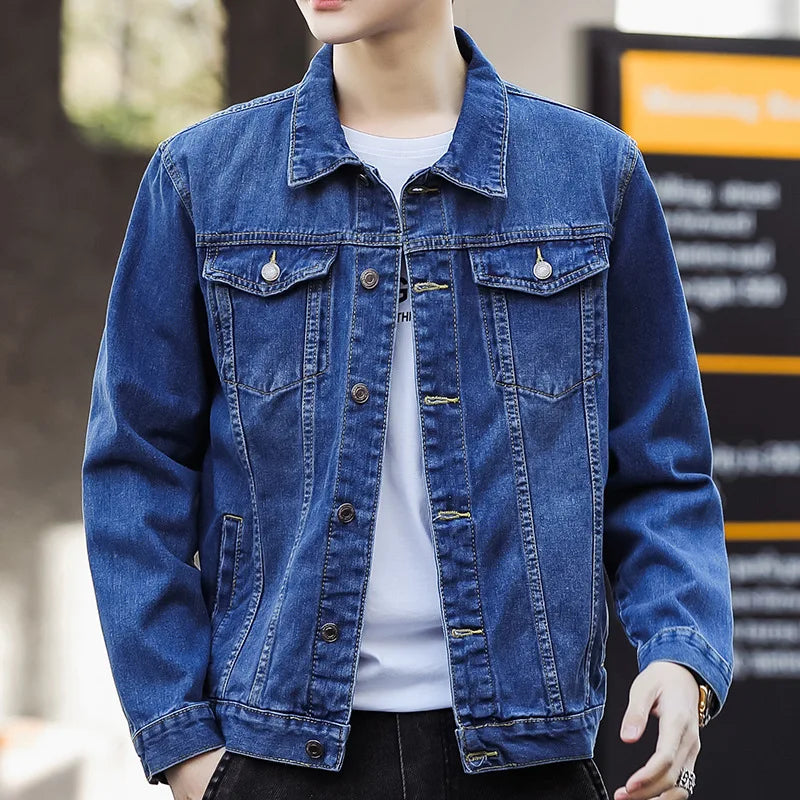 Men's Classic Denim Jacket Button Front Casual Style