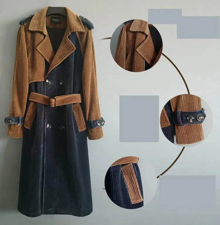Men's Corduroy Trench Coat Textured Modern Style