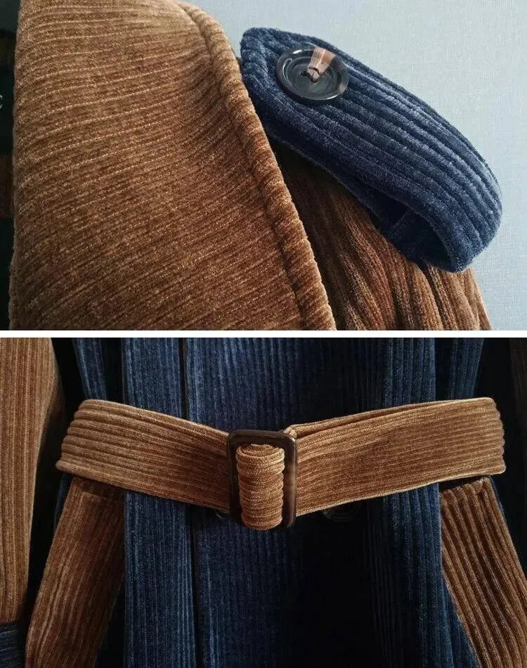 Men's Corduroy Trench Coat Textured Modern Style