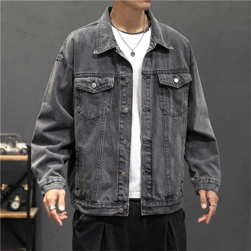 Men's Distressed Trucker Jacket Vintage Streetwear Style