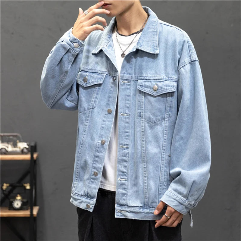 Men's Distressed Trucker Jacket Vintage Streetwear Style