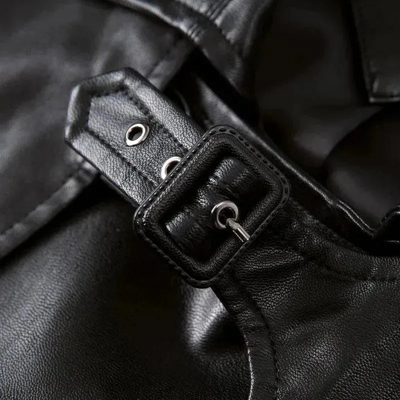 Men's Double Breasted Leather Coat Long Classic Style