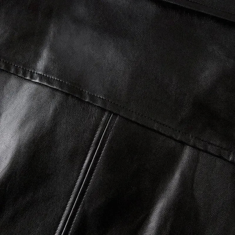 Men's Double Breasted Leather Coat Long Classic Style