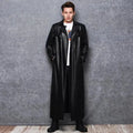 Men's Double Breasted Leather Coat Long Classic Style