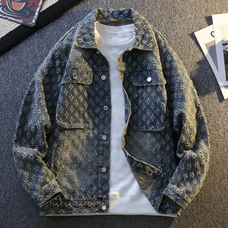 Men's Embroidered Denim Jacket Vintage Streetwear Style