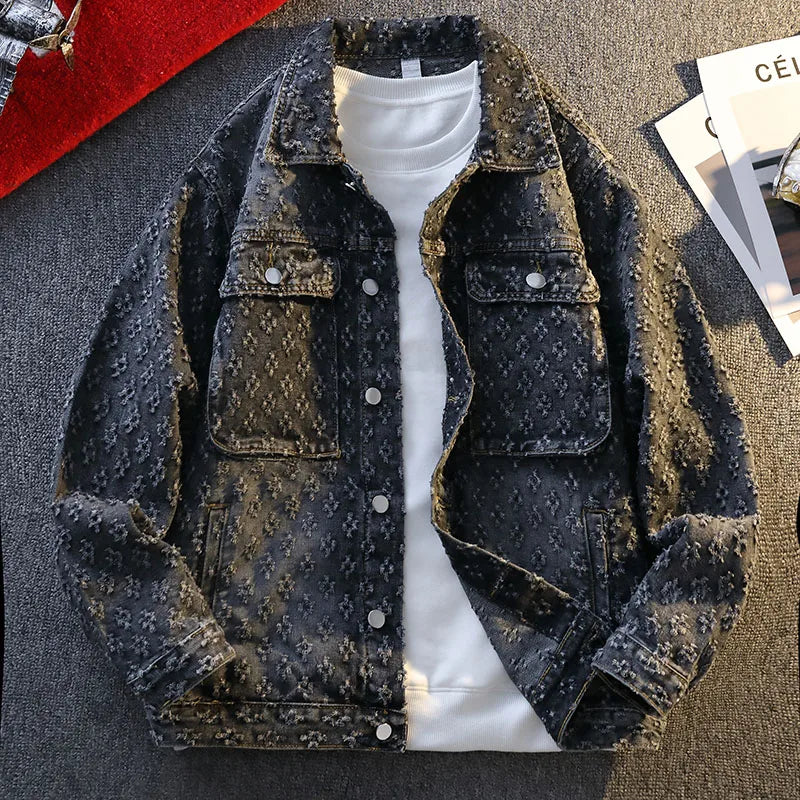 Men's Embroidered Denim Jacket Vintage Streetwear Style