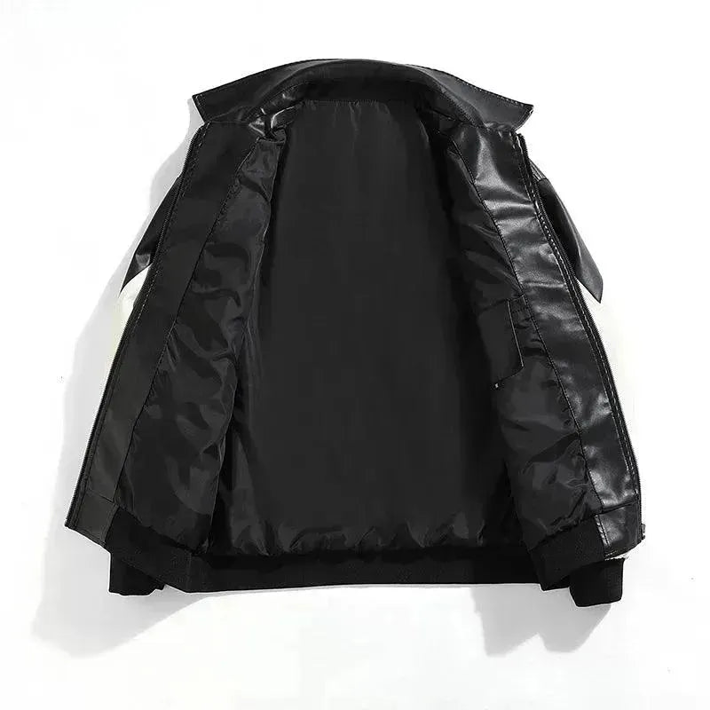 Men’s Faux Leather Bomber Jacket Padded Style
