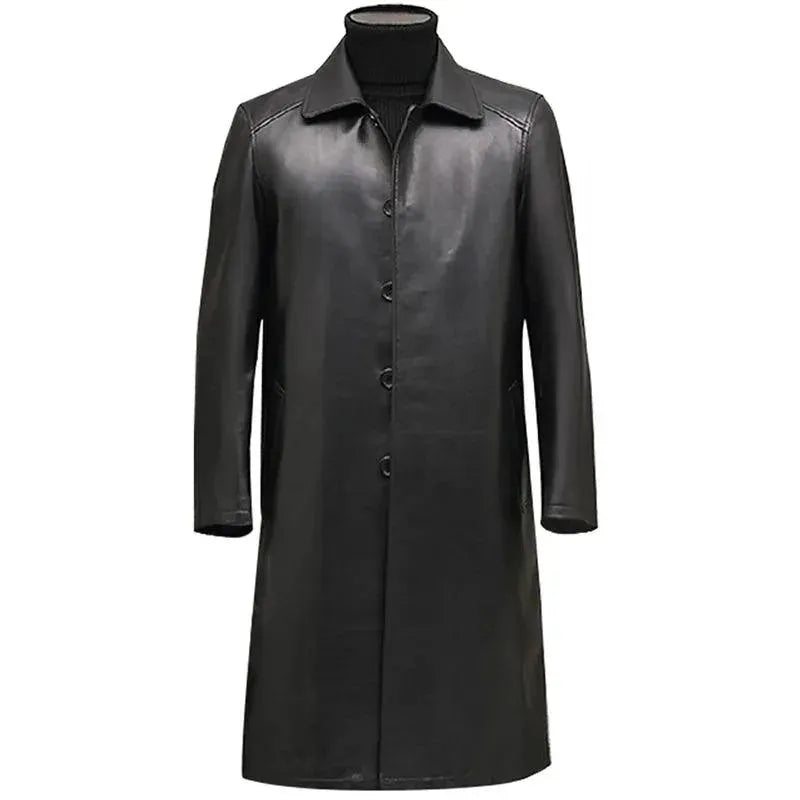 Men's Faux Leather Overcoat Long Regular Fit Style