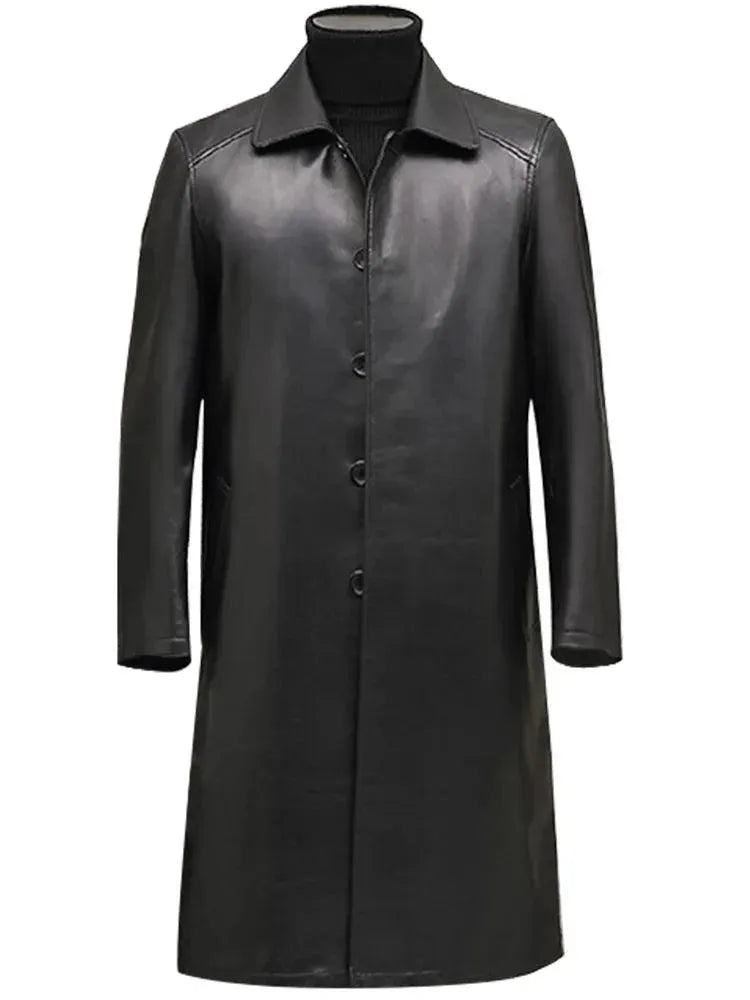 Men's Faux Leather Overcoat Long Regular Fit Style