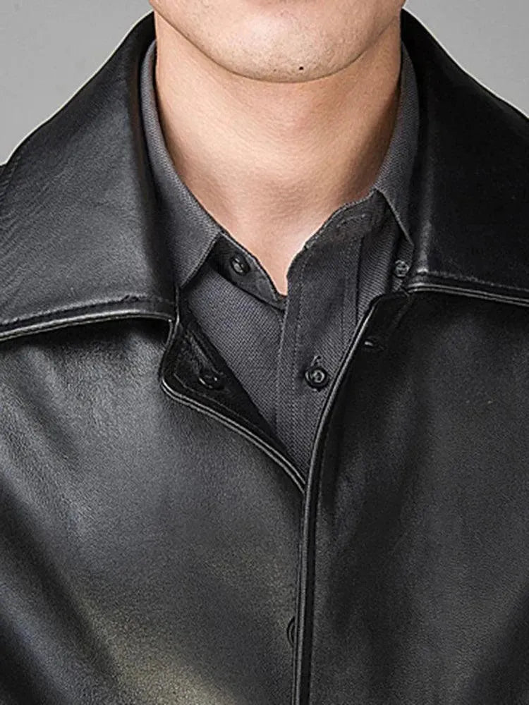 Men's Faux Leather Overcoat Long Regular Fit Style