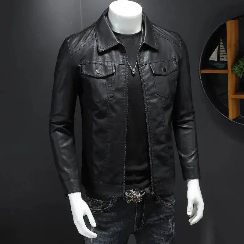 Men’s Faux Leather Trucker Jacket Casual Style