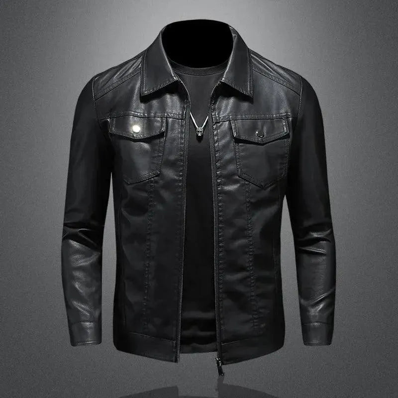 Men’s Faux Leather Trucker Jacket Casual Style
