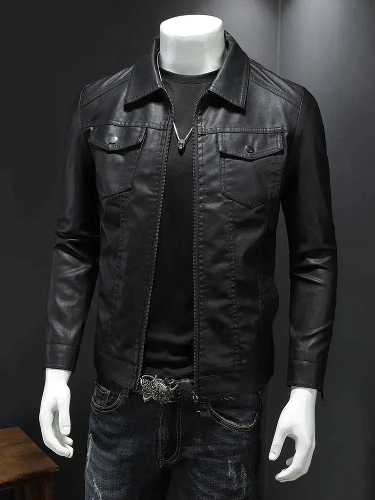 Men’s Faux Leather Trucker Jacket Casual Style