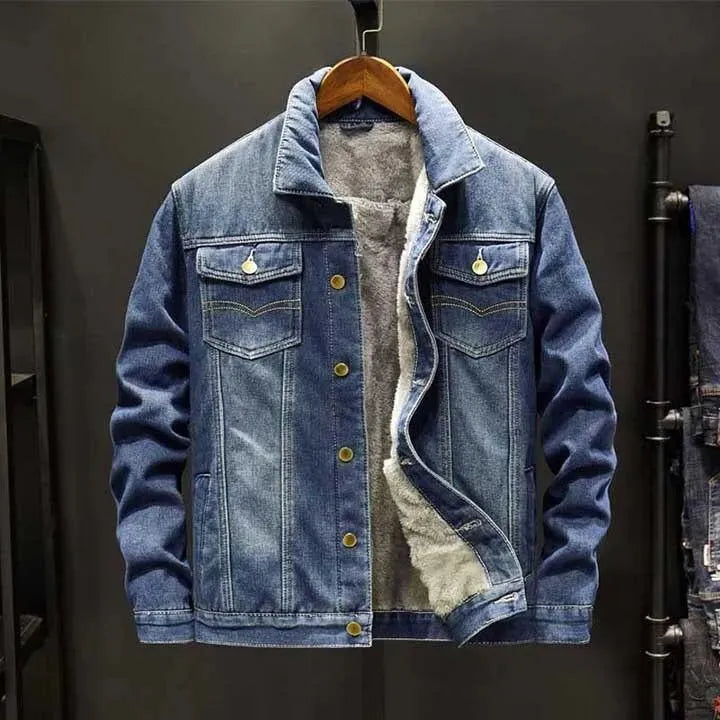 Men’s Fleece Denim Jacket Winter Style