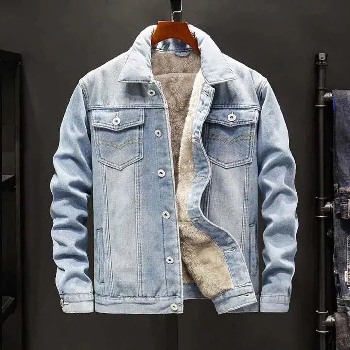 Men’s Fleece Denim Jacket Winter Style