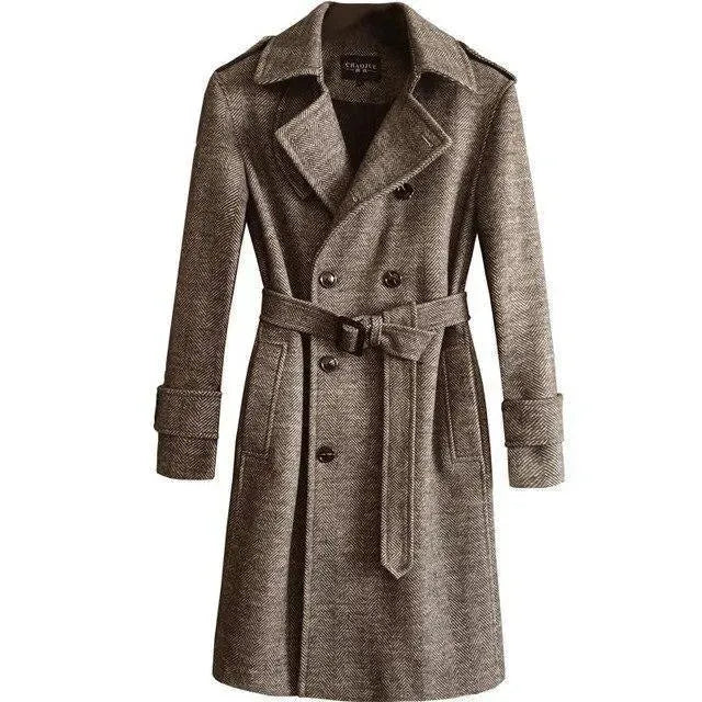 Men's Herringbone Trench Coat Structured Classic Style