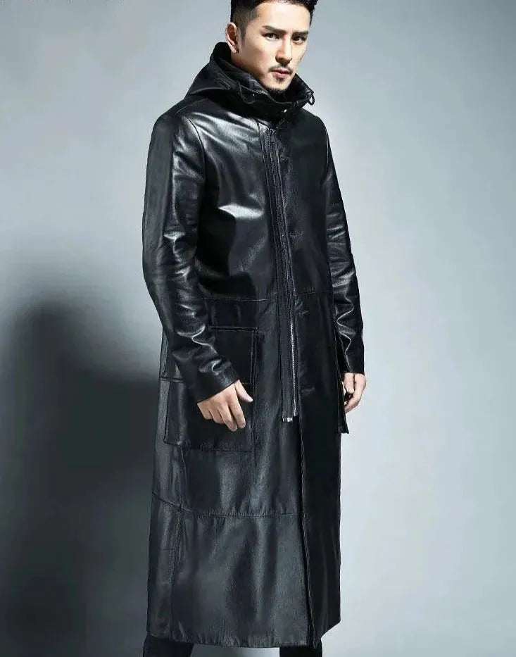 Men's Hooded Trench Coat Long Loose Fit Style