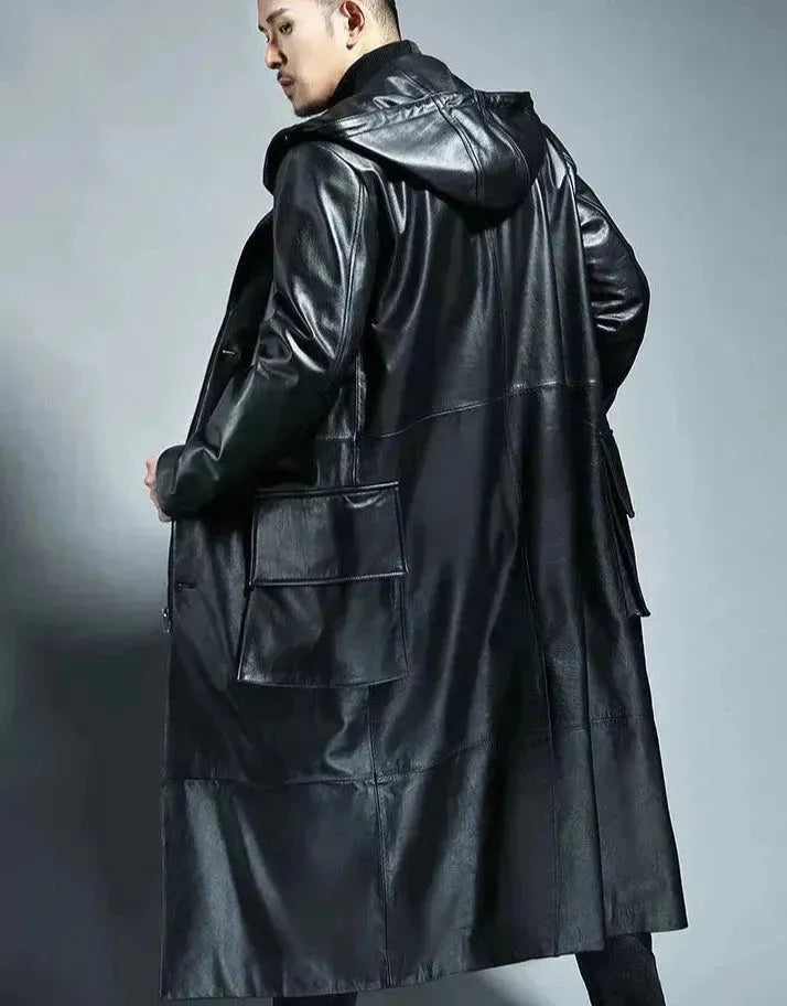 Men's Hooded Trench Coat Long Loose Fit Style