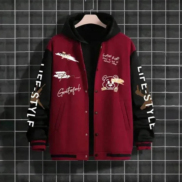 Men’s Hooded Varsity Jacket Casual Style