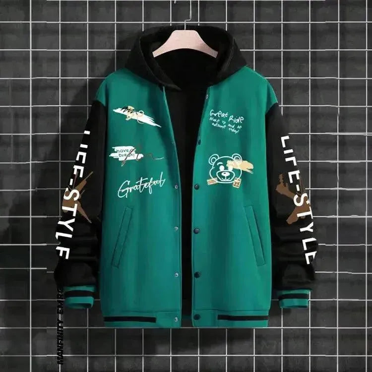 Men’s Hooded Varsity Jacket Casual Style