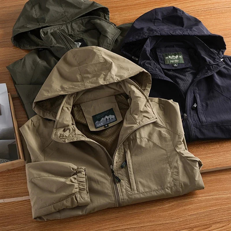 Men's Hooded Windbreaker Jacket Lightweight Outdoor Style