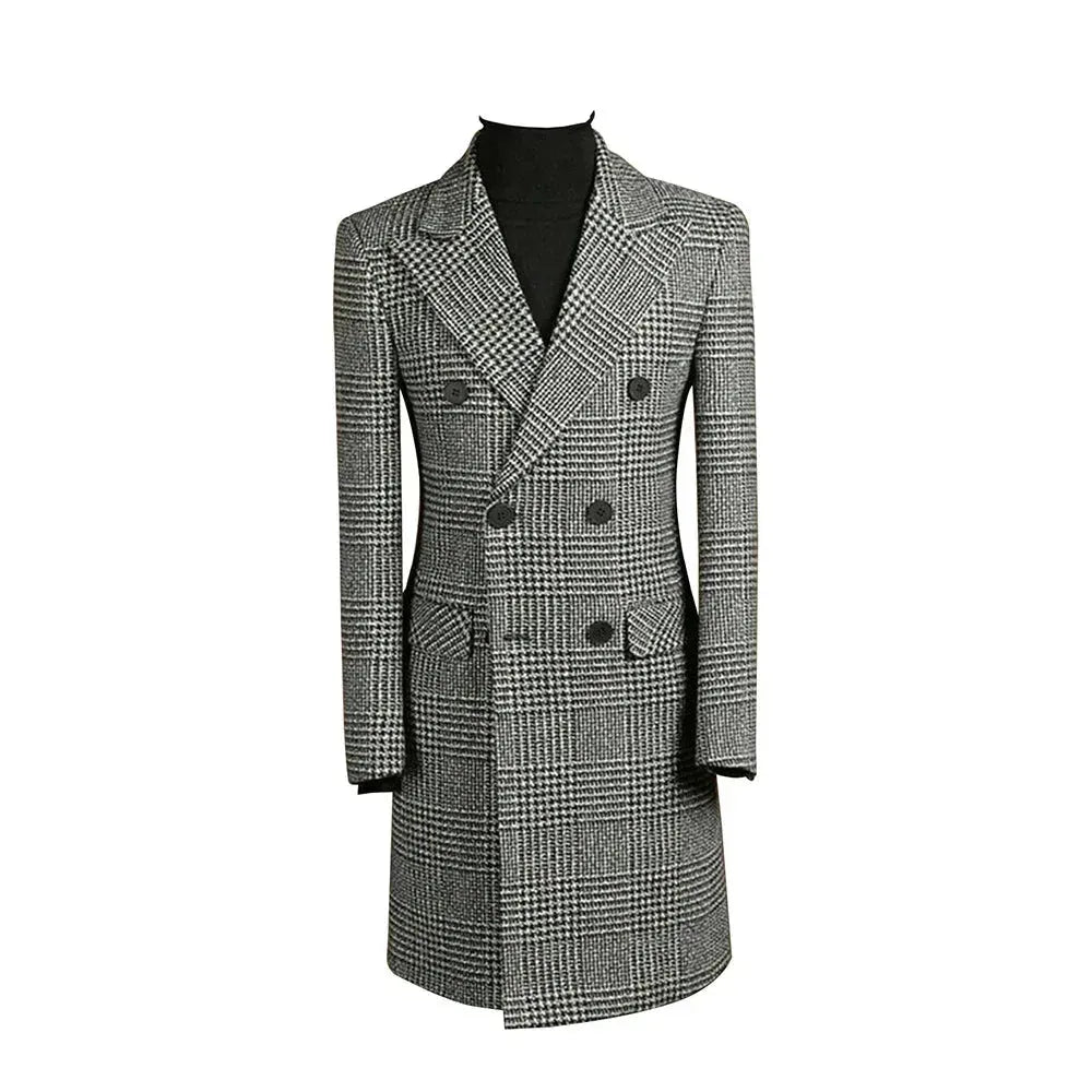 Men's Houndstooth Trench Coat Tailored Classic Style